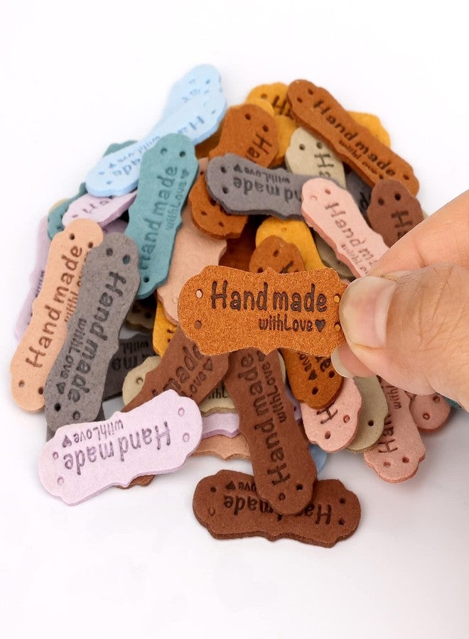 STORE 2508 Store2508 50 Pcs Handmade with Love Tags - Assorted Colours, Faux Leather Labels with Holes for Sewing, Knitting, Crochet, DIY Crafts, Clothes, Bags, Hats, Handmade Accessories - Image 4
